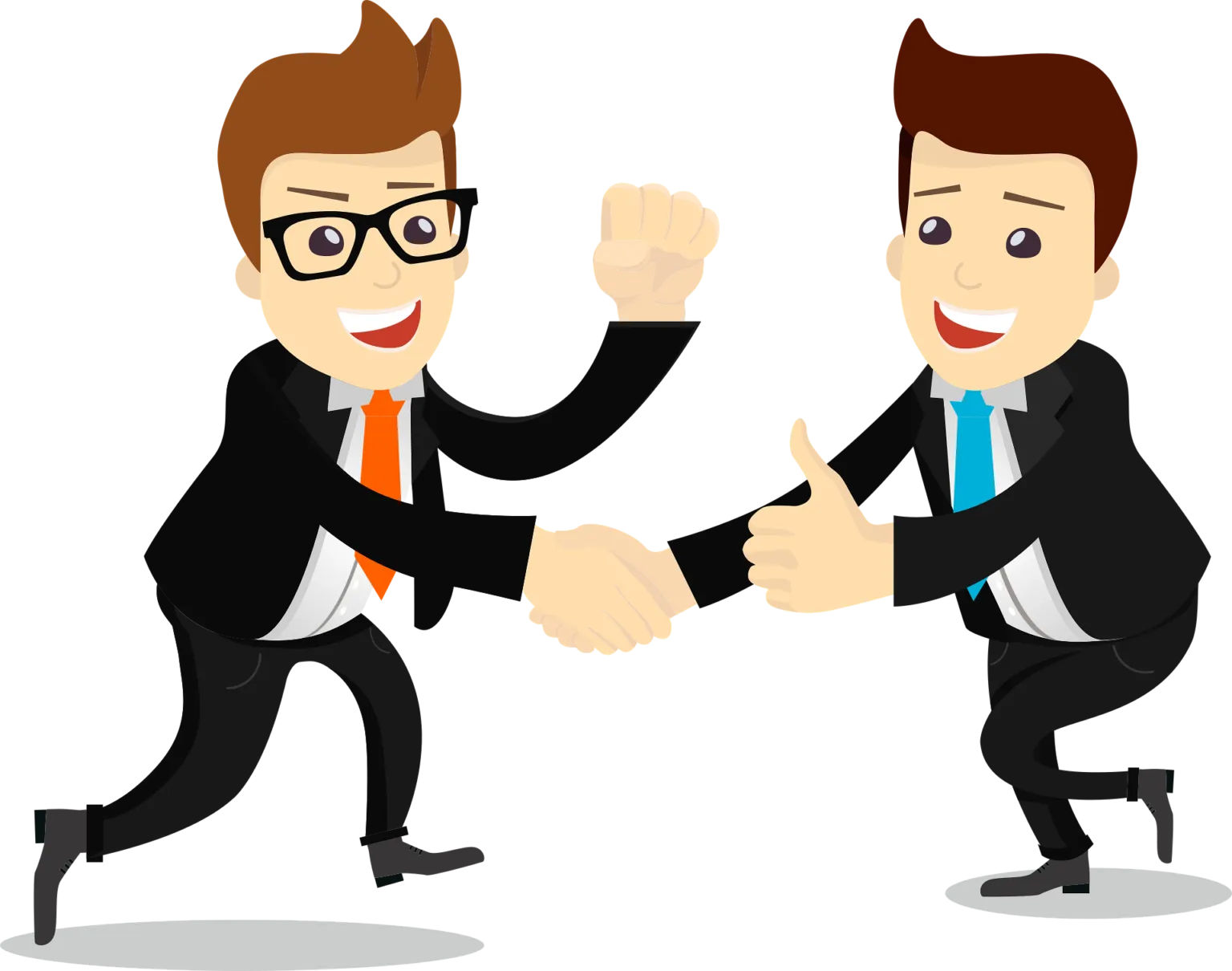 Zwei Geschäftsleute begrüßen sich mit Handschlag und Daumen hoch – Unterstützung für Startups.